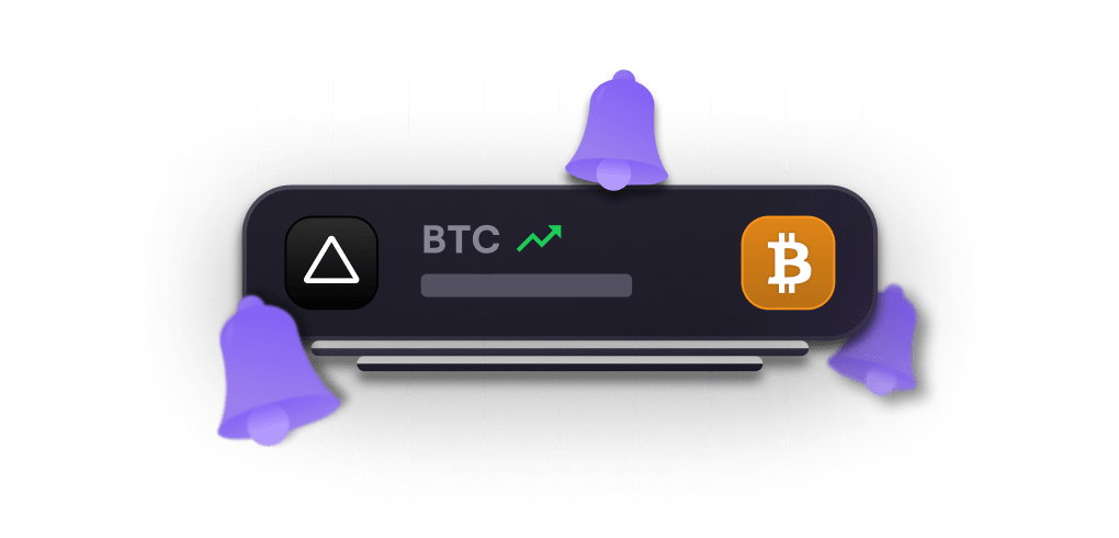 Vertovant Investment Tracker notifications visualisation with a Bitcoin ticker and bells